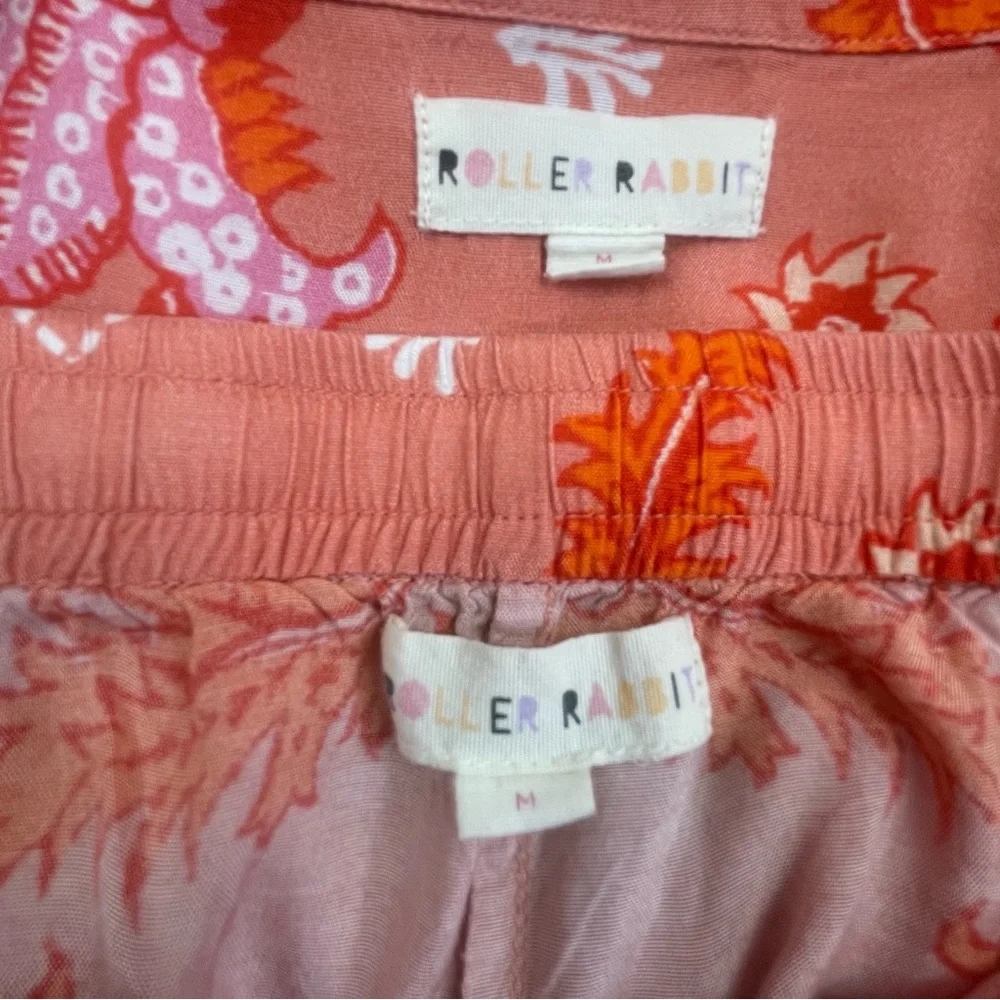 Roller Rabbit Orange Coral Pink Floral Pajama Set Size Medium - Picture 5 of 6